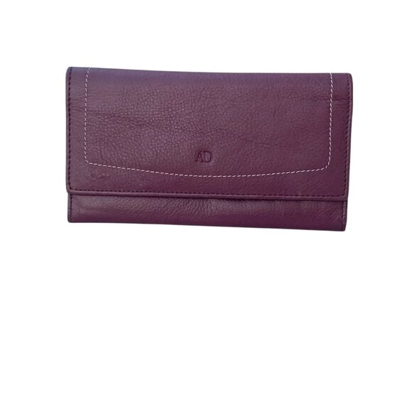 Womens AD Genuine Leather Large Wallet Accordion RFID Clutch- Mulberry - Picture 3 of 14